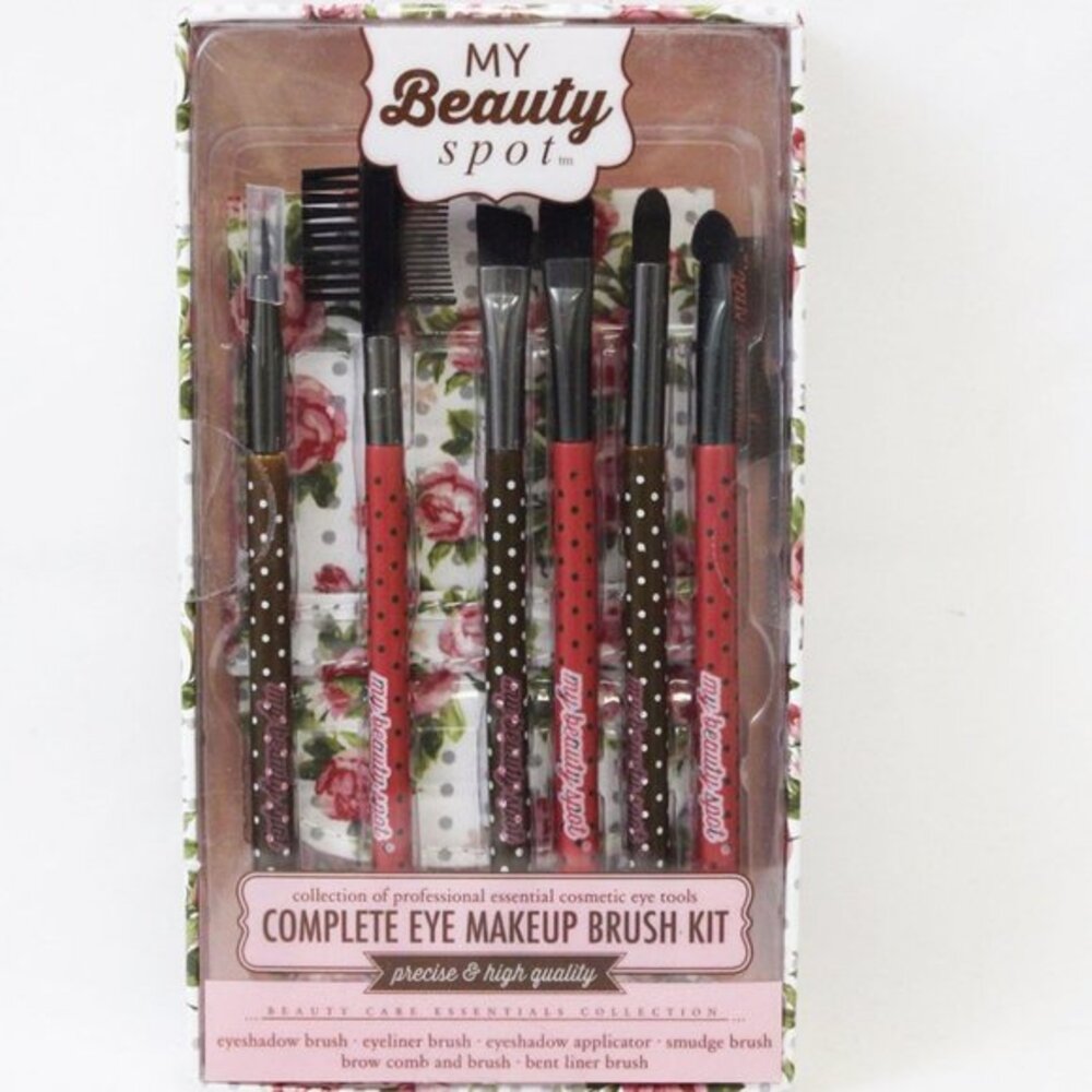 My Beauty Spot Complete Eye Makeup Brush Kit 6 Count Brushes Pink & White CASE